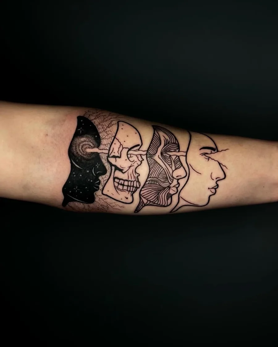 Blackwork линеарна татуировка лица — Море От Мастило Бургас